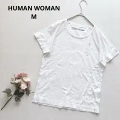 ヒューマンウーマン ホワイト ワンポイント 半袖Tシャツ M シンプル