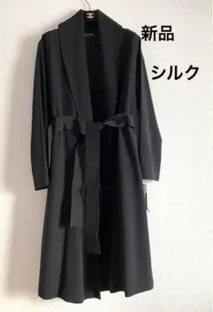 新品＊上質SILK 女優コートBLACKエレガントロング153.000円　38のサムネイル