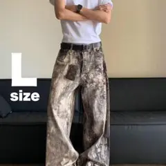 ワイドデニムパンツ　L ウォッシュドデニム　バギーパンツ　リアルツリー　カモフラ
