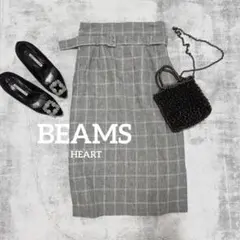 【美品】BEAMS HEART ベルト付きチェック柄　タイトスカート M グレー
