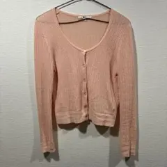 ユニクロCリブ編みピンクカーディガン 長袖 Sサイズ