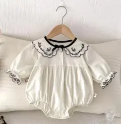 ベビー服 刺繍襟 ロンパース ホワイト