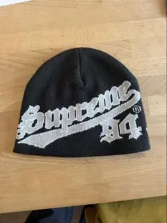 Supreme ニット帽 黒/白 ロゴ入り