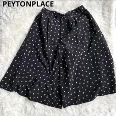 【ペイトンプレイス】総柄キュロットパンツ M 黒 上品 体型カバーのサムネイル