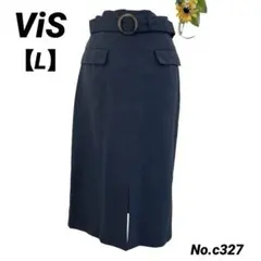 ヴィス　Visタイトスカート　L 膝丈　薄手　前側スリット　ベルト付き　上品