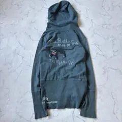 DIESEL　00s　ジップアップパーカー　刺繡　虎　フード　グリーン◆6928