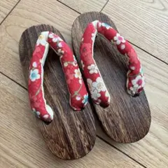 赤色花柄 草履 和装履物　浴衣履物19.5センチ
