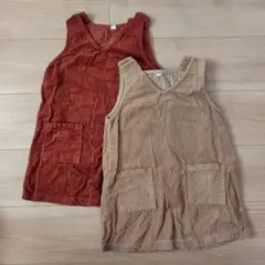 【2枚セット】コーデュロイ Vネック ジャンバースカート