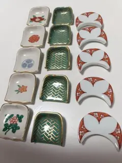 京焼　清水焼　3種箸置き15個セット　金彩　梅　三日月