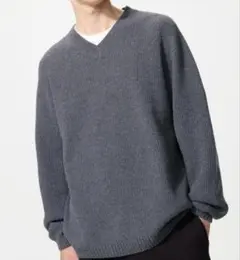 UNIQLO3DスフレヤーンVネックセーターグレー Mサイズ ニット・セーター