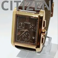 【美品】CITIZEN　ソーラー　スクエア　ブラウン文字盤　ローズゴールドケース