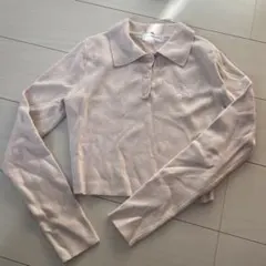 CALNAMUR ピンク 長袖ニットポロシャツ