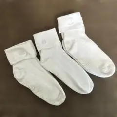 二つ折りホワイトキッズ靴下3足セット