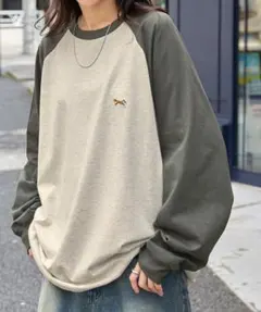 PENNEYS ワッペン刺繍 ラグラン 長袖 Tシャツ　カットソー　チャコール