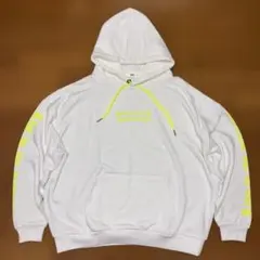 ホワイトフードパーカー ネオンイエローアクセント