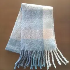 ショコラフィネローブ 青系チェック柄マフラー