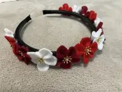 ベビー 花飾り付ヘアバンド (梅ver.)/月齢フォト・記念日撮影用