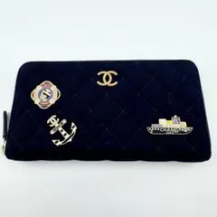 【極美品】CHANEL シャネル 長財布 クルーズコレクション ウール ネイビーのサムネイル