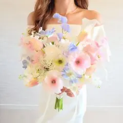 水色　ピンク　アーティフィシャルフラワー　ウェディング　ブーケ　結婚式　　造花