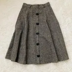 レトロ 日本製 ミモレ丈スカート 9号 ウール混 昭和 平成 古着