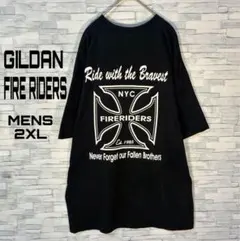 【USA古着】ギルダンTシャツ2XL 両面プリント　ファイヤーファイターズ