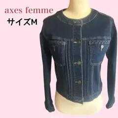 【ガーリー】axes femme 編み込み ノーカラー デニムジャケット M