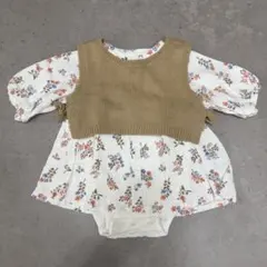 petit main 花柄ロンパース ベスト付き 80cm