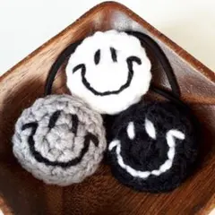 にこちゃん ヘアゴム 3個セット 白 グレー 黒