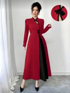 ロング長袖ワンピース チャイナ風 エレガント