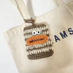 パクパクモンスター　ポケットティッシュケース　編み物　小物入れ　ボーダーブラウン