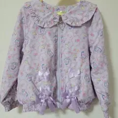 エコネコキッズアウター110パープル ジャケットフリル襟 ウィンドブレーカー