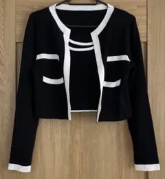 GRL 配色ショート丈カーディガン　タンクトップニットアンサンブル　ブラック　M