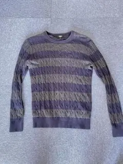 ユニクロ　ケーブルニットセーター ダークグレー/グレー