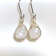 6✥ロイヤルブルームーンストーンピアス 天然石ピアス 一粒ピアス ワイヤー巻