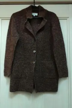 ウール混 ブラウン ニットジャケット 軽くて暖かい