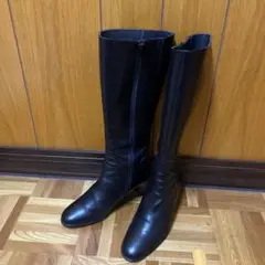 日本製 ブラック レザー ロングブーツ 22.5cm