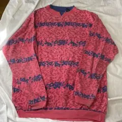 【極希少】90s SANTANA 総柄スウェット ダブルクルーネック ピンク Lのサムネイル