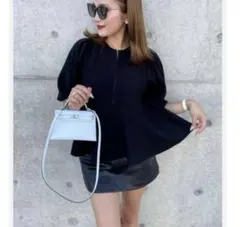 【新品未使用】sheller シェリエ　サイドテール ペプラムトップス　ブラック one shoulder jacquard peplum tops – shéller / シェリエ
