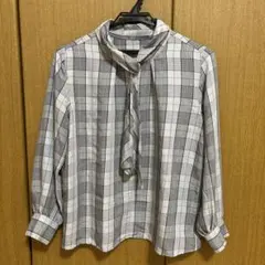 IKKA LOUNGE チェック柄リボン付き長袖ブラウス