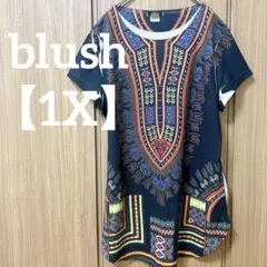 blush 【1X】エスニック柄 チュニック 大きいサイズ 派手 古着 半袖