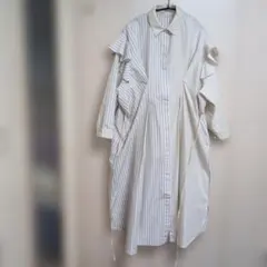 KBF 2種ストライプ柄 フリル ロングシャツワンピース　フリーサイズ