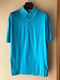 JOHN SMEDLEY コットン 30G ニットポロ ターコイズブルー M