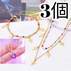 新品 ペンダント ネックレス ブレスレット ストーン クロス ハート 韓国