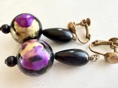 年代物 ブラック パープル 紫 揺れるレトロvintageイヤリング