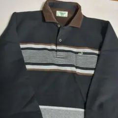 CROCODILE 長袖ポロシャツ ブラウン×ブラック 裏起毛