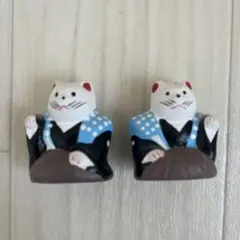 初辰まいり　猫の陶器置物 2体セット