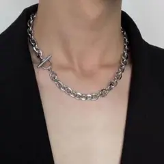 【シルバー】オーバルチェーン　マンテルロングネックレス