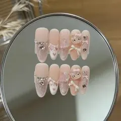 [当日発送]量産型ガーリー ピンクリボン×キティ風ネイル 韓国風