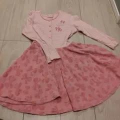 メゾピアノ　ピンクのストライプ花柄ドレス