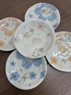 未使用品　美濃焼 夢うさぎ　12㎝小皿 5枚セット
